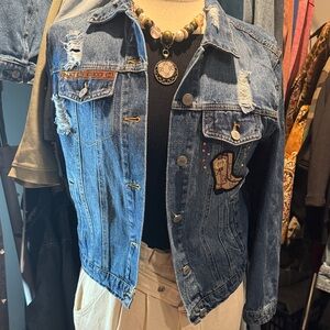 Love Tree Blue Distressed Jean Jacket